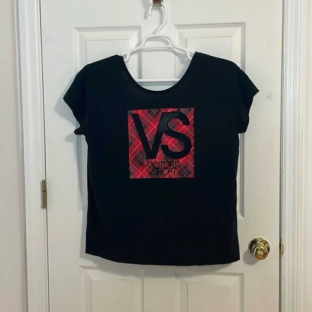 Victoria’s Secret Red Christmas Plaid Initial Shirt, Black, Large